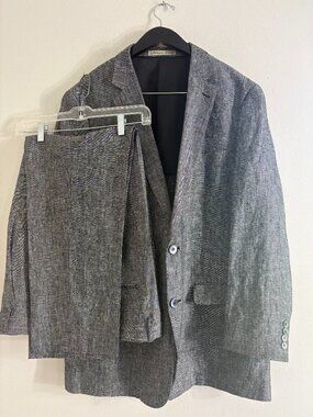 Apollo King NY Mens 2 Piece Linen Suit 44L Gray Summer Wedding Regular Fit 44 Lo